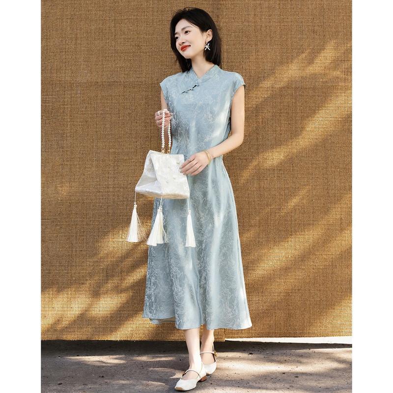 Demana New Chinese Style Stand Collar Jacquard Dress