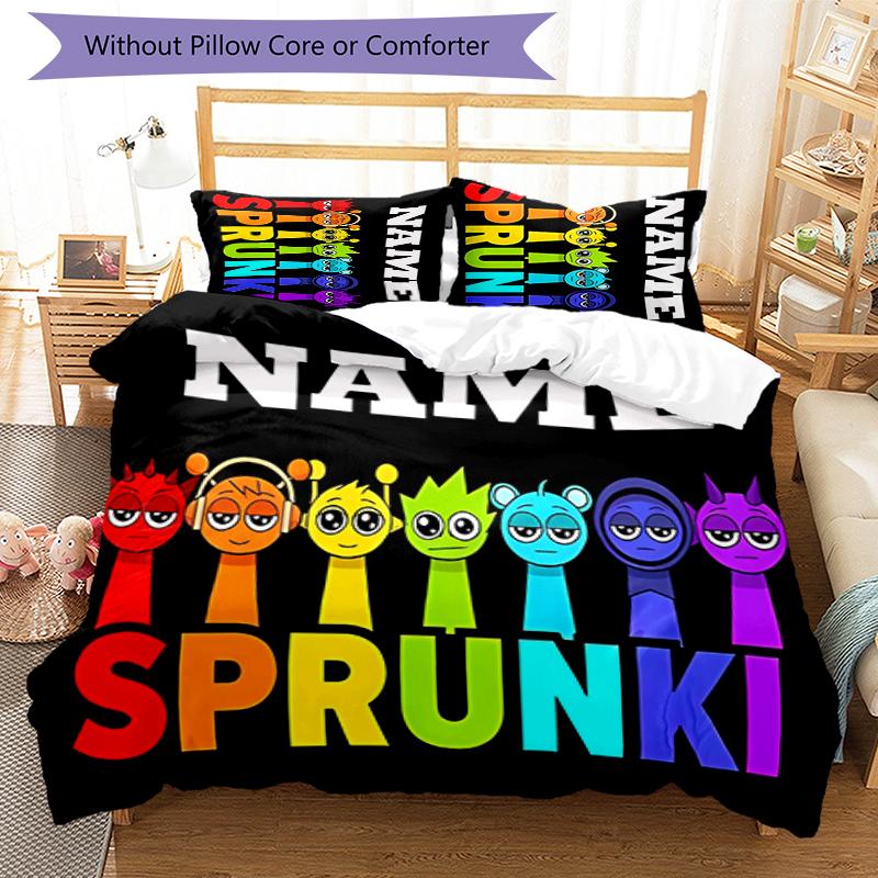 3pcs Custom Name Sprunki Themed Bedding Set Duvet Cover Closure Includes 1 Duvet Cover & 2 Pillowcases for All Seasons Bedroom Decor