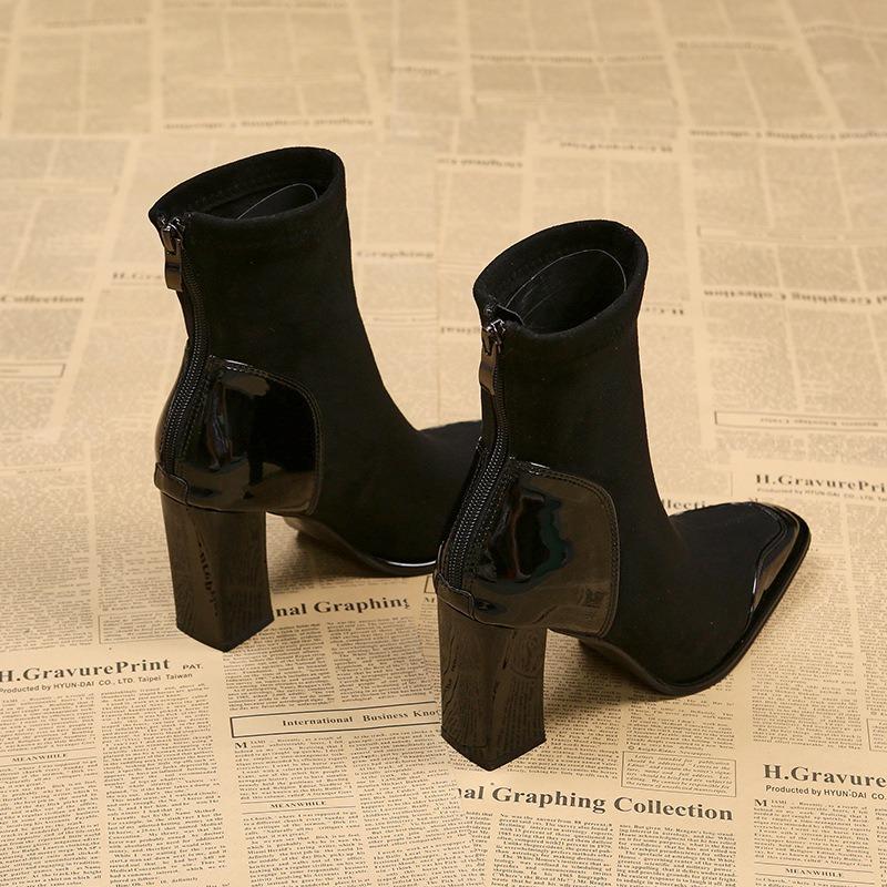 Spring, Autumn and Winter New Temperament Skinny Boots High Heel Boots Small Square Head Women's Short Boots