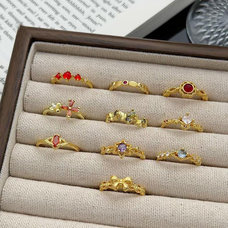 Medieval Vintage Fashion Retro Geometric Zircon Personality Opening Ring Female Cold Wind Niche Design Ring