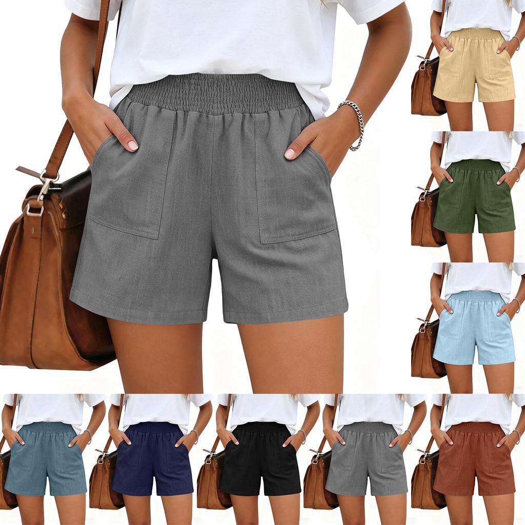 Women Casual High Waisted Wide Leg Linen Shorts With Pockets