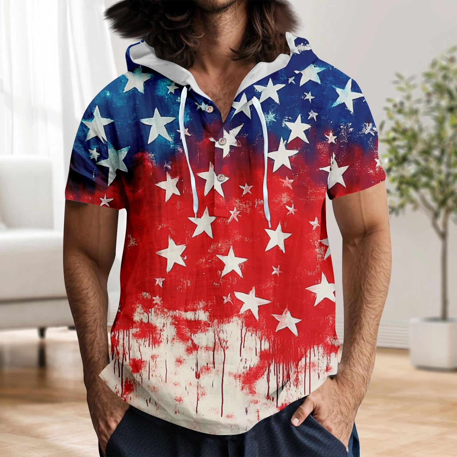 

Мужская повседневная футболка с короткими рукавами, капюшоном и открытым воротом на пуговицах XL красный