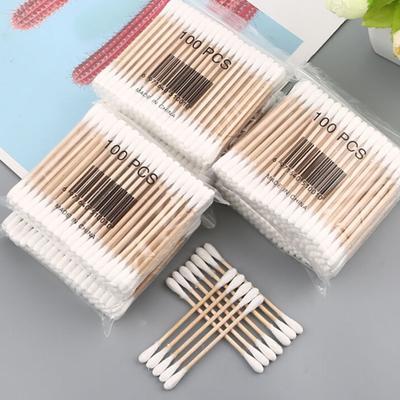 100 Stück doppelseitiger Einweg-Wattestäbchen aus Holz, Make-up-Reinigungsapplikator