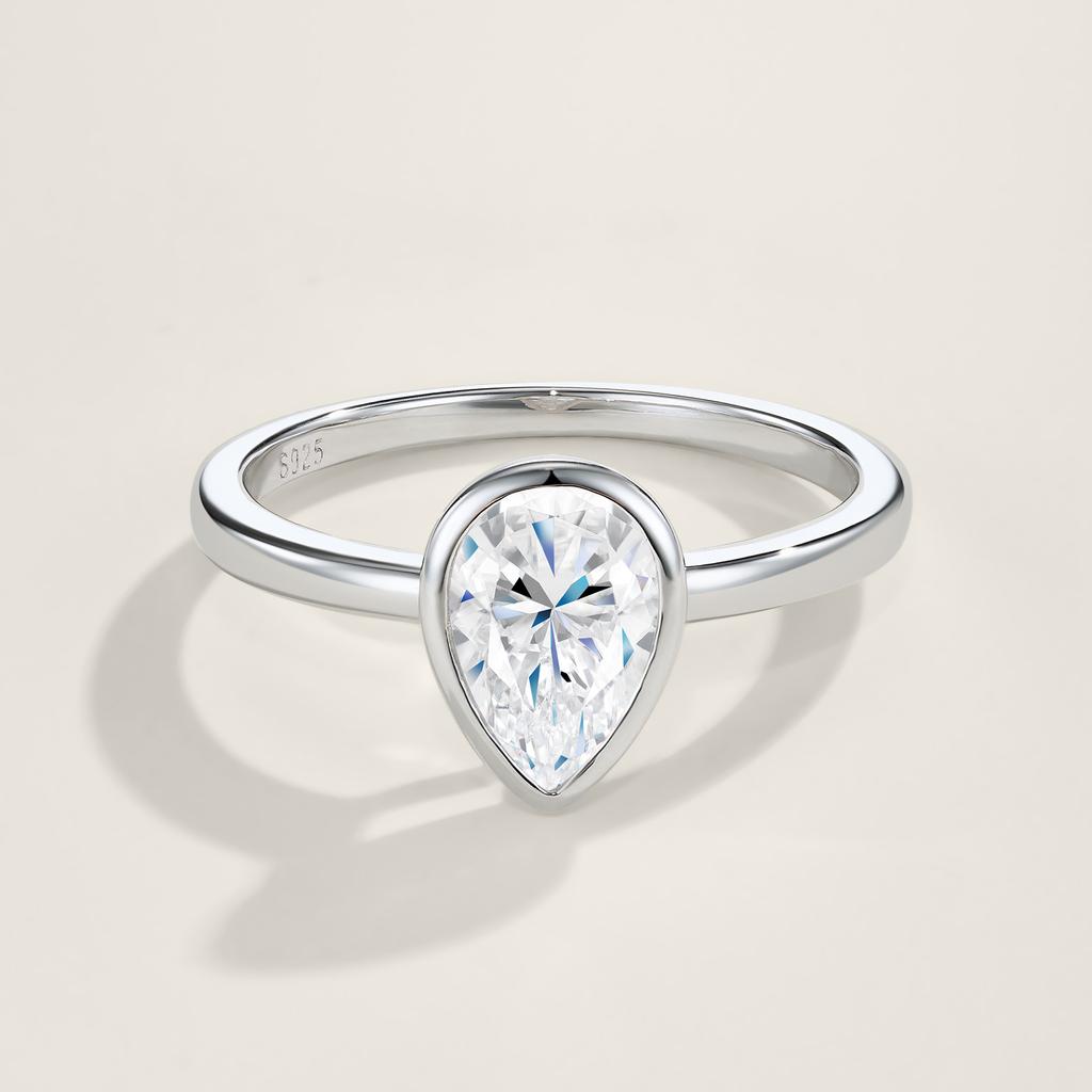Solitaire Pear Cut Moissanite Engagement Ring S925 Silver Round Brilliance Moissanite Best Value Diamond Simulant Jewelry Ring