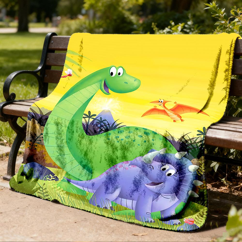 1pc Dinosaur Adventure Throw Blanket Polyester Fiber, Lightweight Flannel, Soft & Warm, All Season Use for Outdoor, Camping Digital Print