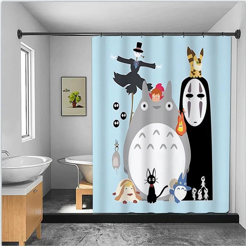 Jdj32Cute T-Totoros Shower Curtain Waterproof Polyester Fabric Paint Colorful Bath Curtains Home Bathroom Decor Curtain With3M