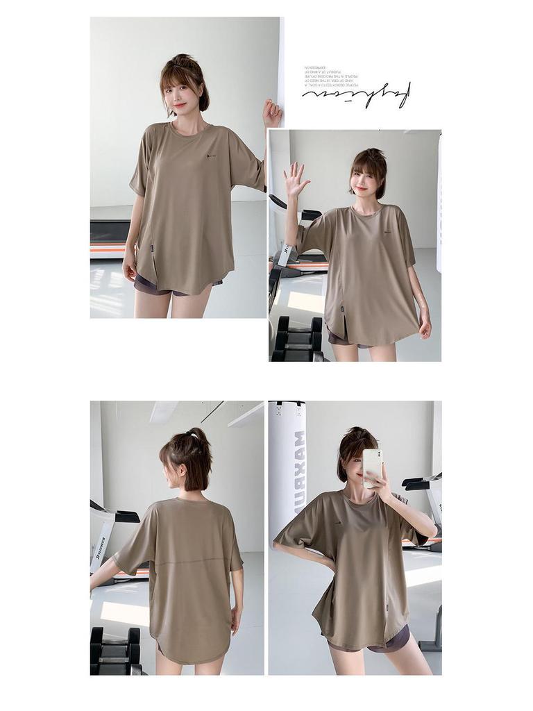 Plus Size Quick-Dry Fitness Top - Round Neck, Hip-Hiding, Slimming Outerwear for Yoga & Running