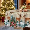 Christmas Elk Snow Tablecloth, Table Decoration, Snowball Candy Cane Snow Elk Table Cloth