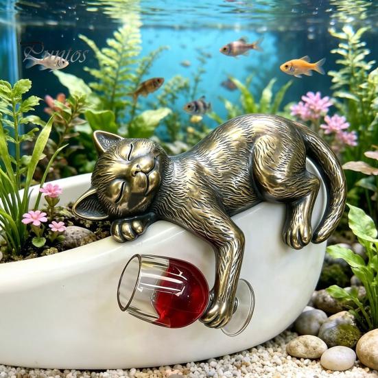Appendi Vaso Statua Gatto Ubriaco, Ornamento Fioriera Fantasioso, Ornamento Animale Realistico Resina Statuetta Gattino Carino per Decorazione Bordo Miniatura