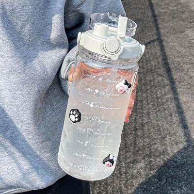 Tasse à eau grande capacité été 2000 ml sport double tasse boisson paille portable étudiants hommes et femmes bouilloire plastique transparent