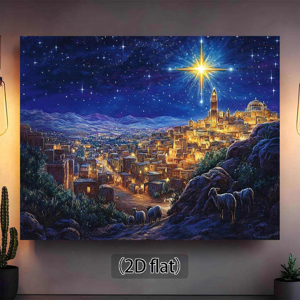 2D flat, 1pc 2D flat starry night Jesus Nativity scene background - durable photography background and urban landscape