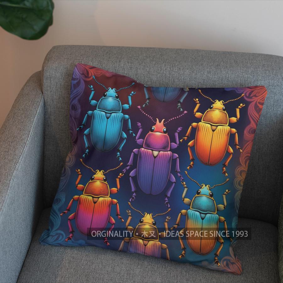 2D Colorful Beetle Pattern Decorative Pillow Cover Pattern Cushion Cover Suitable For Sofa Bedroom Car Pillow Cover