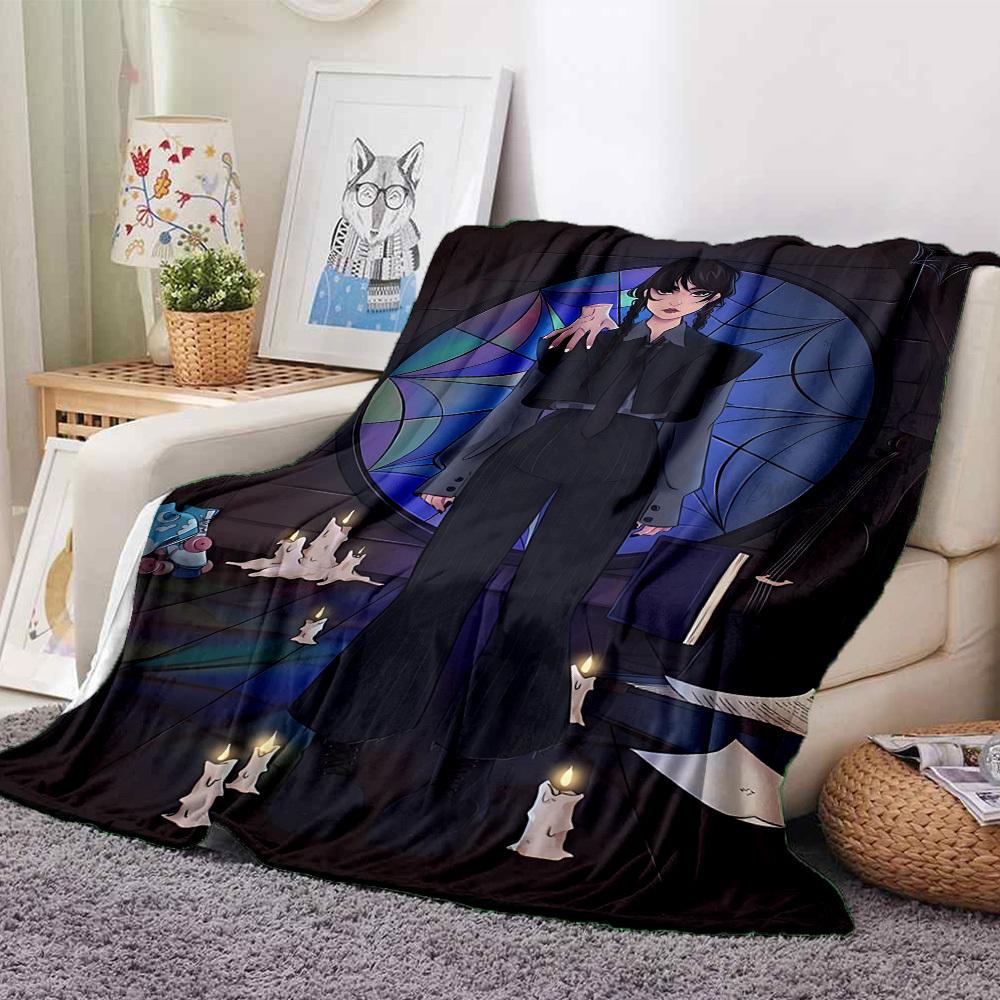 1pc Wednesday Cozy Print Blanket Lightweight Warm Flannel Throw Blanket For Sofa, Bed, Living Room