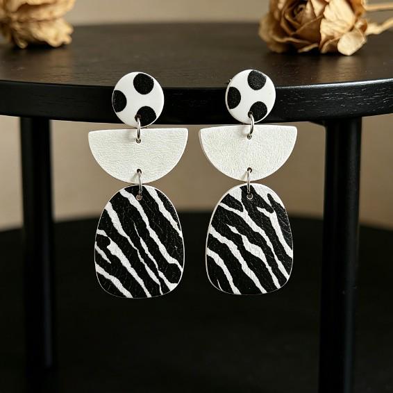 Geometric Zebra Print Leather Earrings