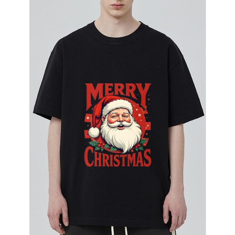 

Merry Christmas Santa Claus Print T Shirt Black Holiday Party Casual Wear Men s Summer Top XXXXL