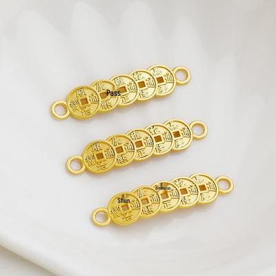 Vergoldete lange Streifen Fünf-Kaiser-Münzen Amulett Doppel-Anhänger Kette für DIY Schmuck
