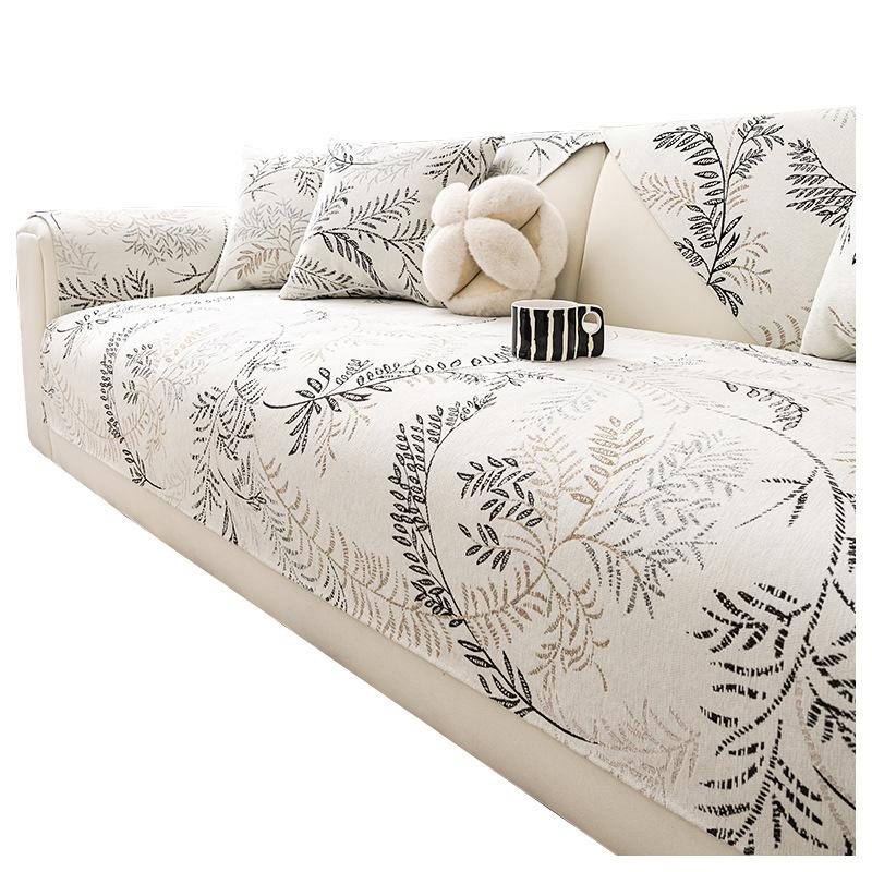 Chenille Sofa Towel Pillowcase Anti Slip Wear-resistant Sofa Mat Universal All Year Round Willow Leaf Pattern Sofa Cover Cushion