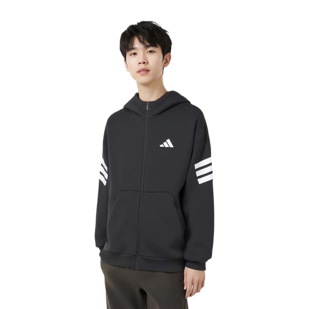 Adidas Logo Hooded Zip-Up Long Sleeve Jacket Men Jacket Black JD4827