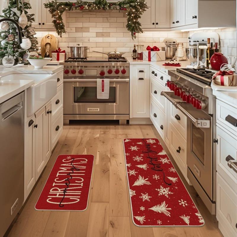 American Christmas Mat Holiday Decoration Mat Kitchen Non-slip Easy Care Crystal Velvet Mat