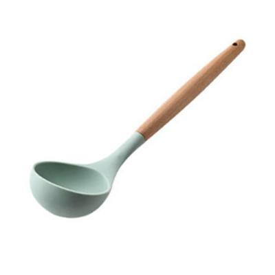 Soup Ladle Serving Spoon Silicone Comfortable Grip Heat Resistant Kitchen Utensils with Wooden