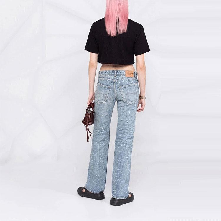 Off-White Off Stamp Ribbed Cropped Tee Black/White Women Tops OWAA081C99JER0011001