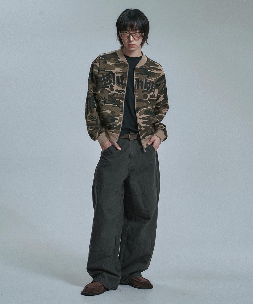 Moo Applique Camo Zip-Up Sweat Jumper - Beige
