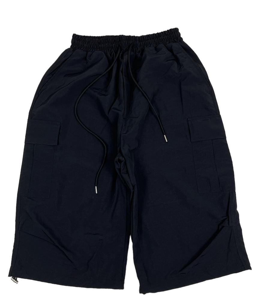 SK8ER ROCK Nylon Cargo Wide Long Half Pants Black