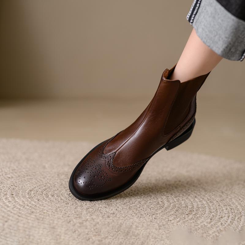 Fashion 2025 New Autumn Genuine Leather Women Boots Round Toe Ankle Boots for Women Chunky Heels Block Winter Boots Chelsea Boots