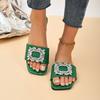 Plus Size Sandals Summer New Square Toe Open Toe Crystal Buckle Pop Foot Soft Sole Non-slip Wear-resistant Flat Roman Shoes