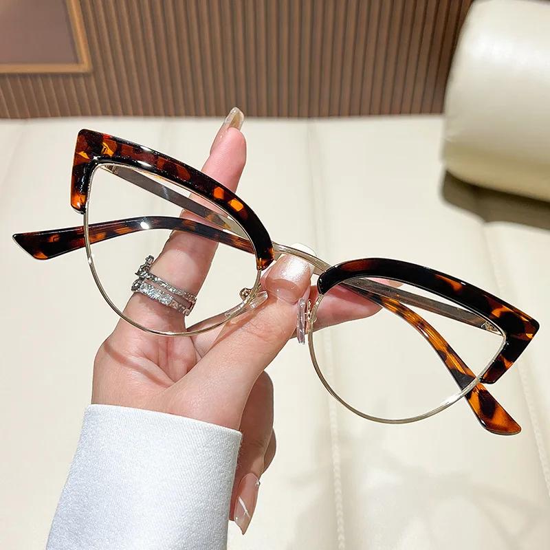 Retro Cat Eye Presbyopia Glasses Fashion Metal Half Frame Anti-blue Light HD Reading Glasses Women's Eyepieces Men's Goggles