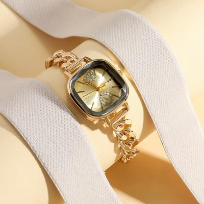 Damen Leicht-Luxus-Mode Balkenwaage Quadratisches Zifferblatt Dornschließe Stahlband Quarz Uhr.