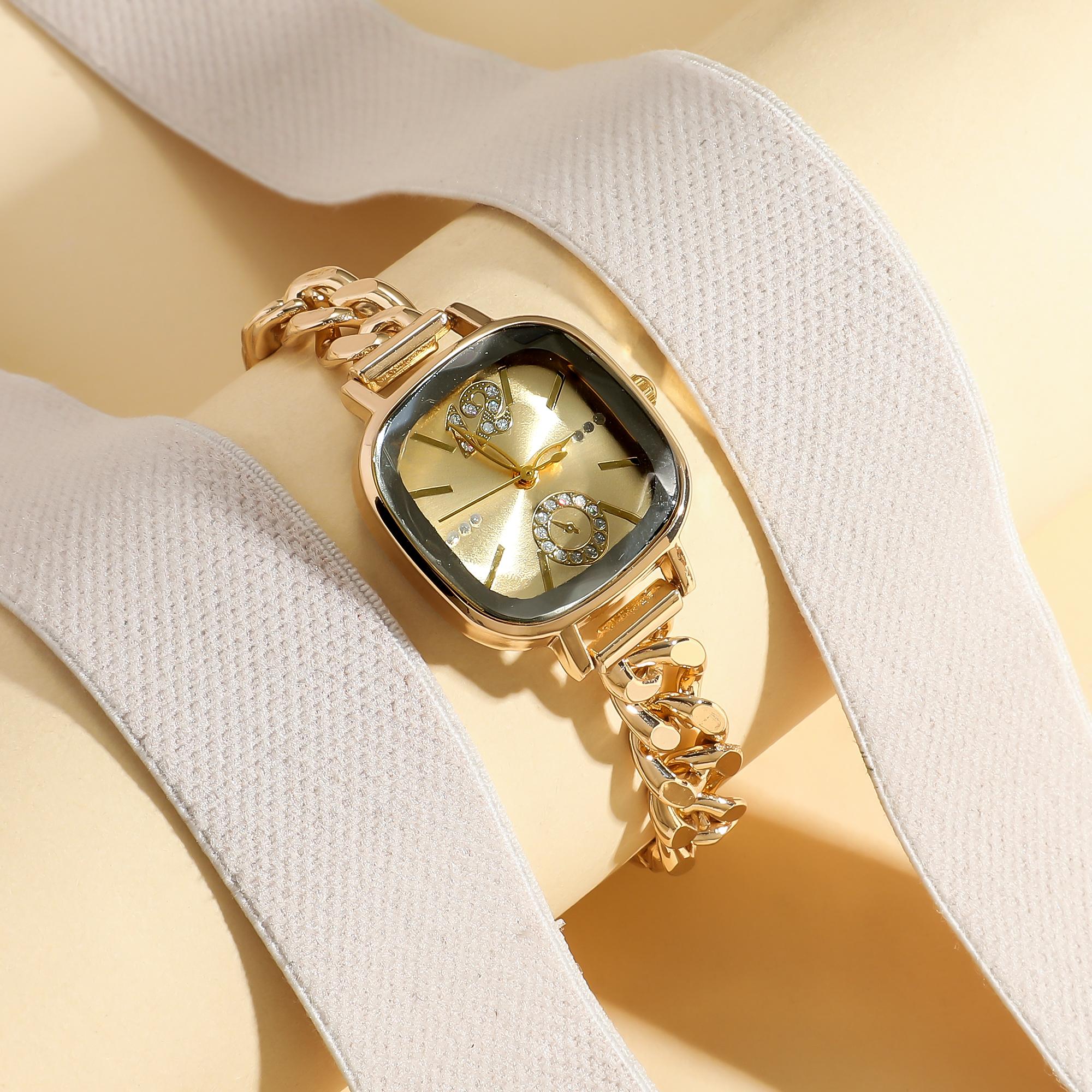 

Женские часы в стиле легкой роскоши с квадратным циферблатом и стальным браслетом на застежке, кварцевые.