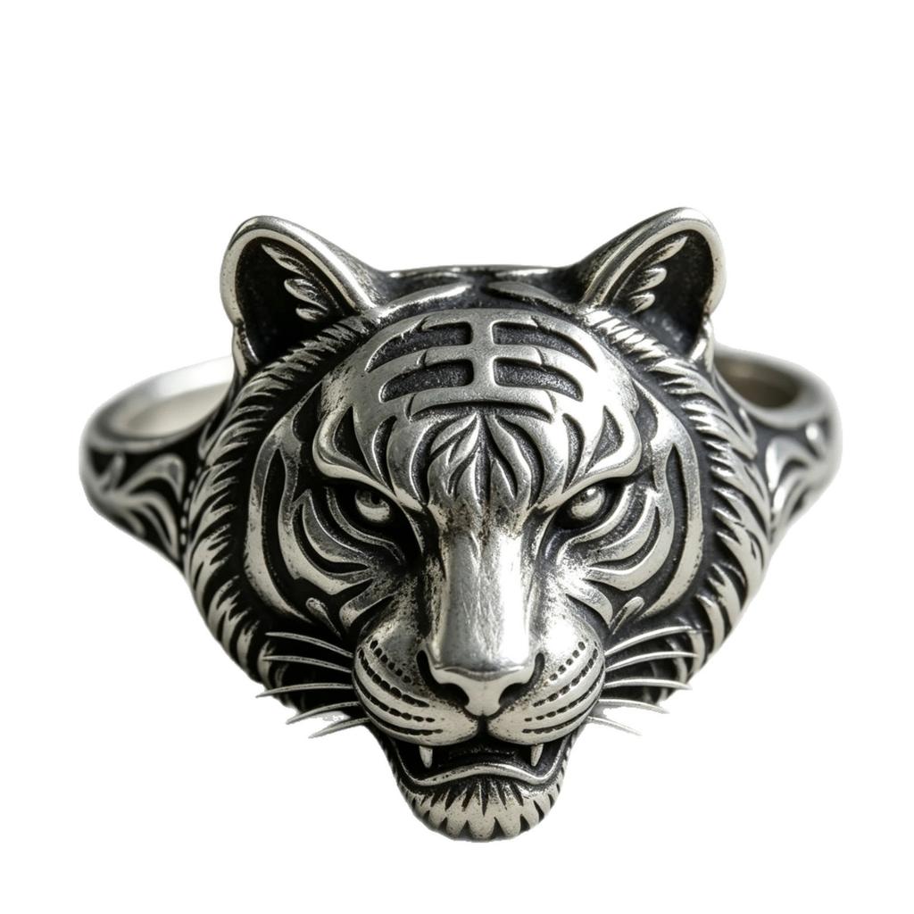 Luxury new carved tiger head ring, animal shape retro simple jewelry factory
