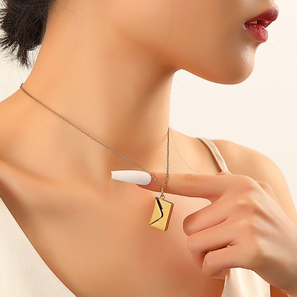 Openable Envelope Necklace Heart Lovers Choker Necklace Trendy Pendant Sweater Chain Girls