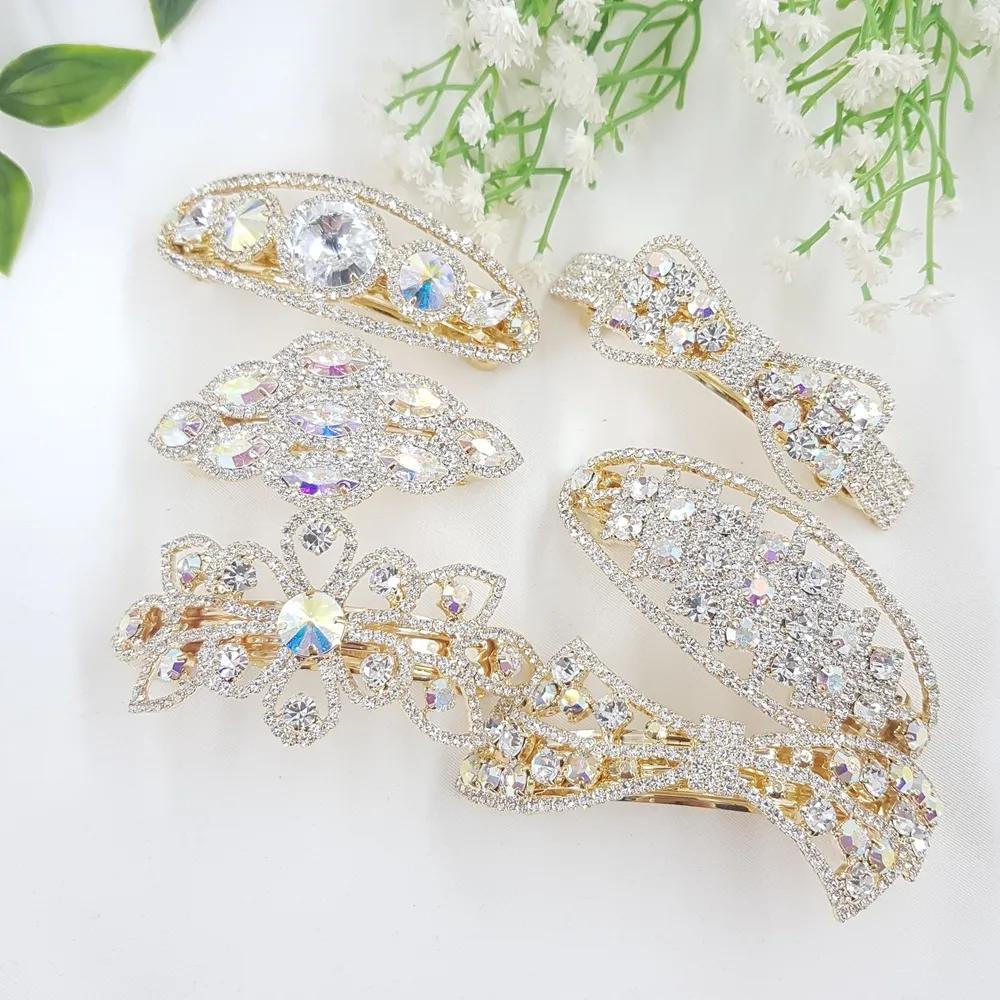 Ribbon Flower King Cubic Gold Half Hairpin Automatic Pin 2