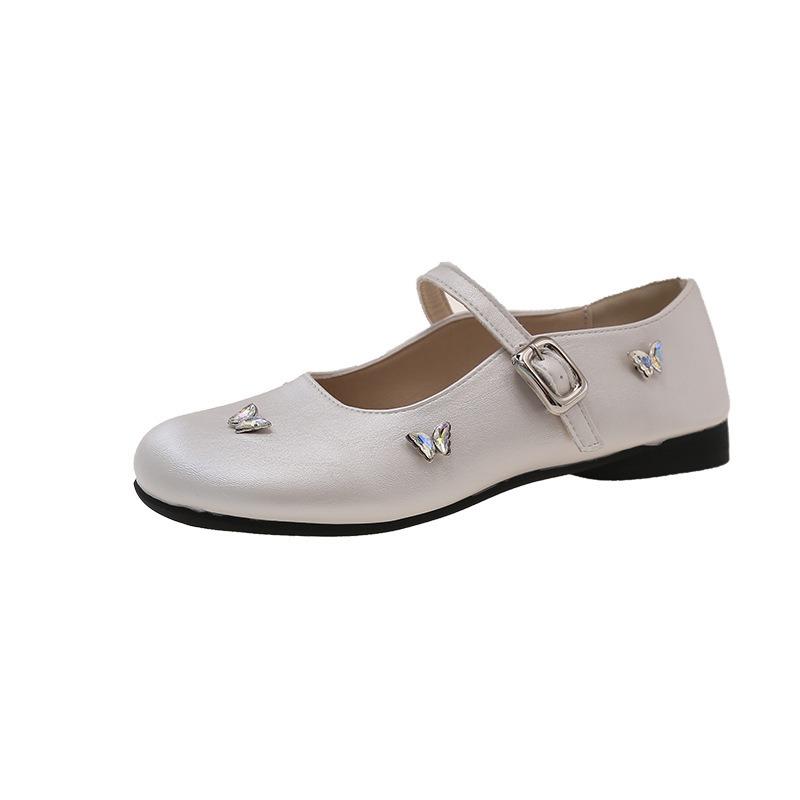 Rhinestone Shallow Soft Sole Mary Jane Shoes Women's Summer New Fashion Versatile Comfortable Small Leather Shoes Single Shoes