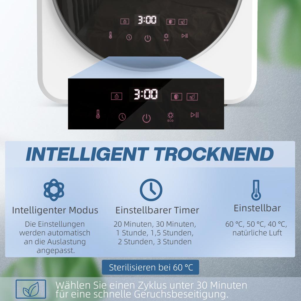 Wärmepumpentrockner, 4 kg Frontlader-Wäschetrockner mit Edelstahl-Trommel, 800W Kompakt freistehend, Weiß