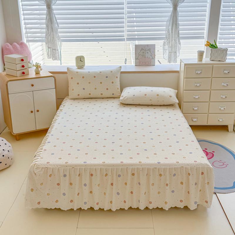 Sleeping Grid A-class Cloud Feeling Cotton Wrinkled Yarn Double-layer Yarn Bed Skirt