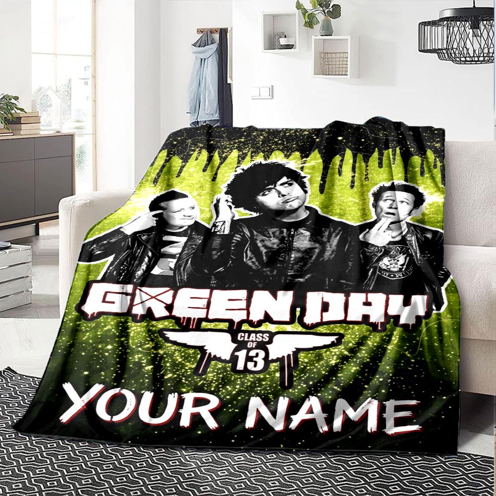 Name Custom Band Green Day Print Flannel Blanket High Quality Warm Comfortable Cover for All Seasons Perfect for Gifts Home Decor