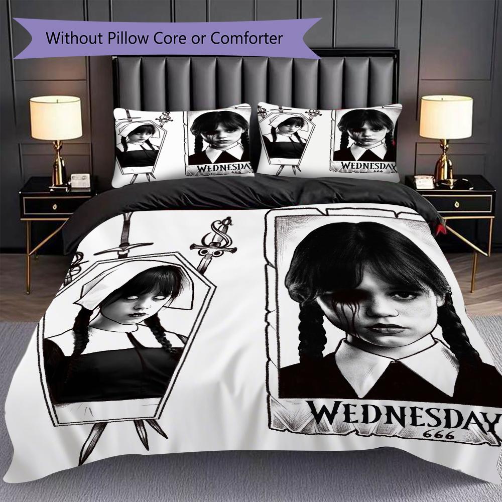 1PC Wednesday pattern Bedding Quilt Set Quilt Cover Pillowcase Home Decoration Birthday Gift (1 * duvet cover + 2 * pillowcase, without core)