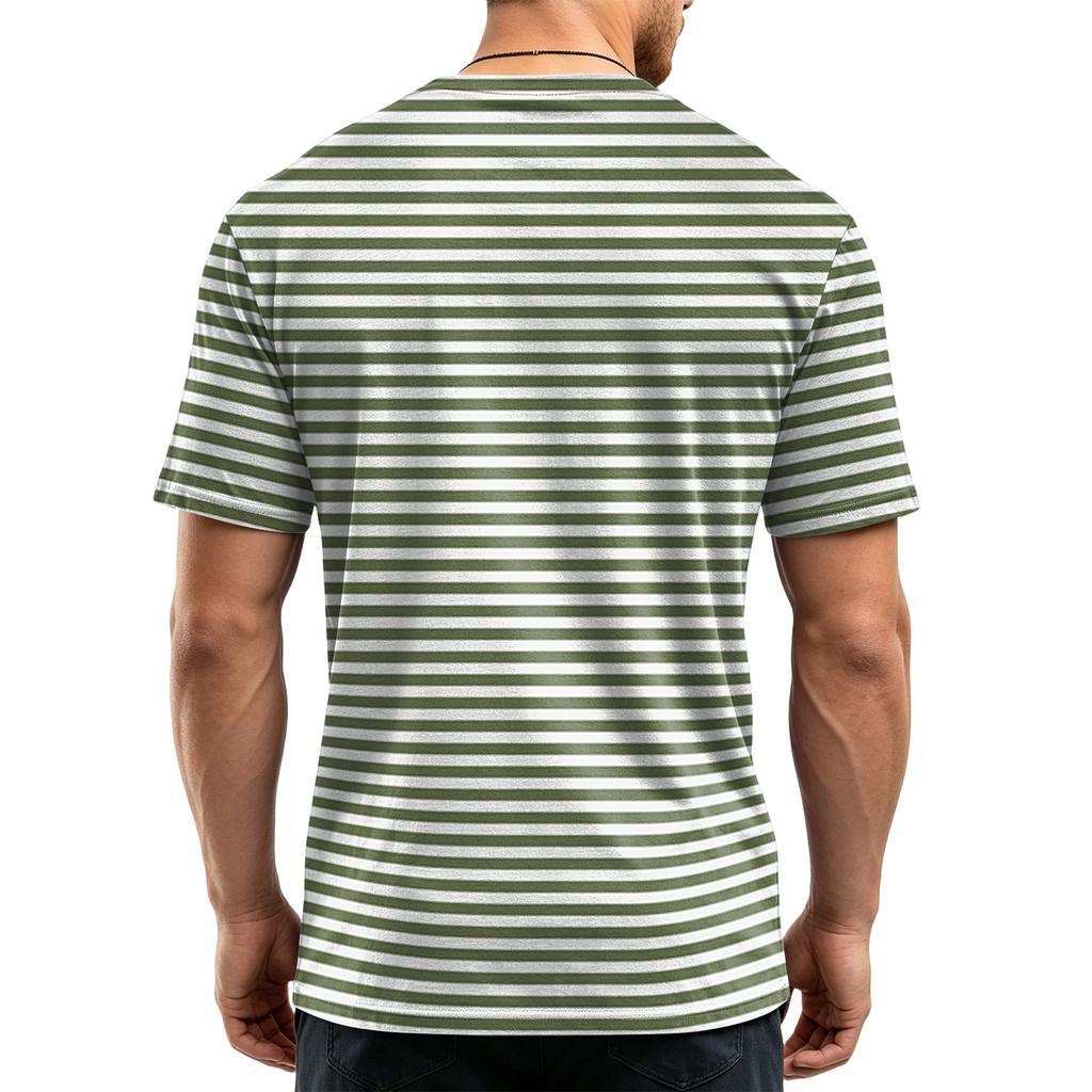 Men's Casual Quick-Dry Short Sleeve Shirt with Round Neck Lightweight Mesh and Striped Design