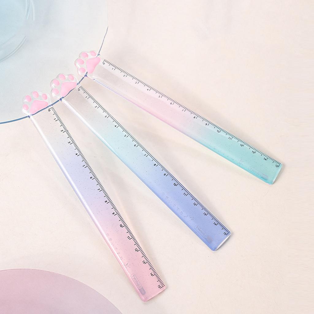 2 Pieces Cat Paw Ruler Cartoon Drawing Ruler Plastic Measuring Ruler Multifunctional Drawing Ruler Gift for Student Kid