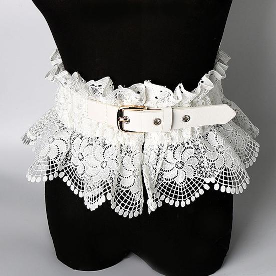 Women Belt Embroidery Lace Splicing Adjustable Fit Wide Elastic Belt Breathable Lace Imitation Leather Waistband Versatile Accessory