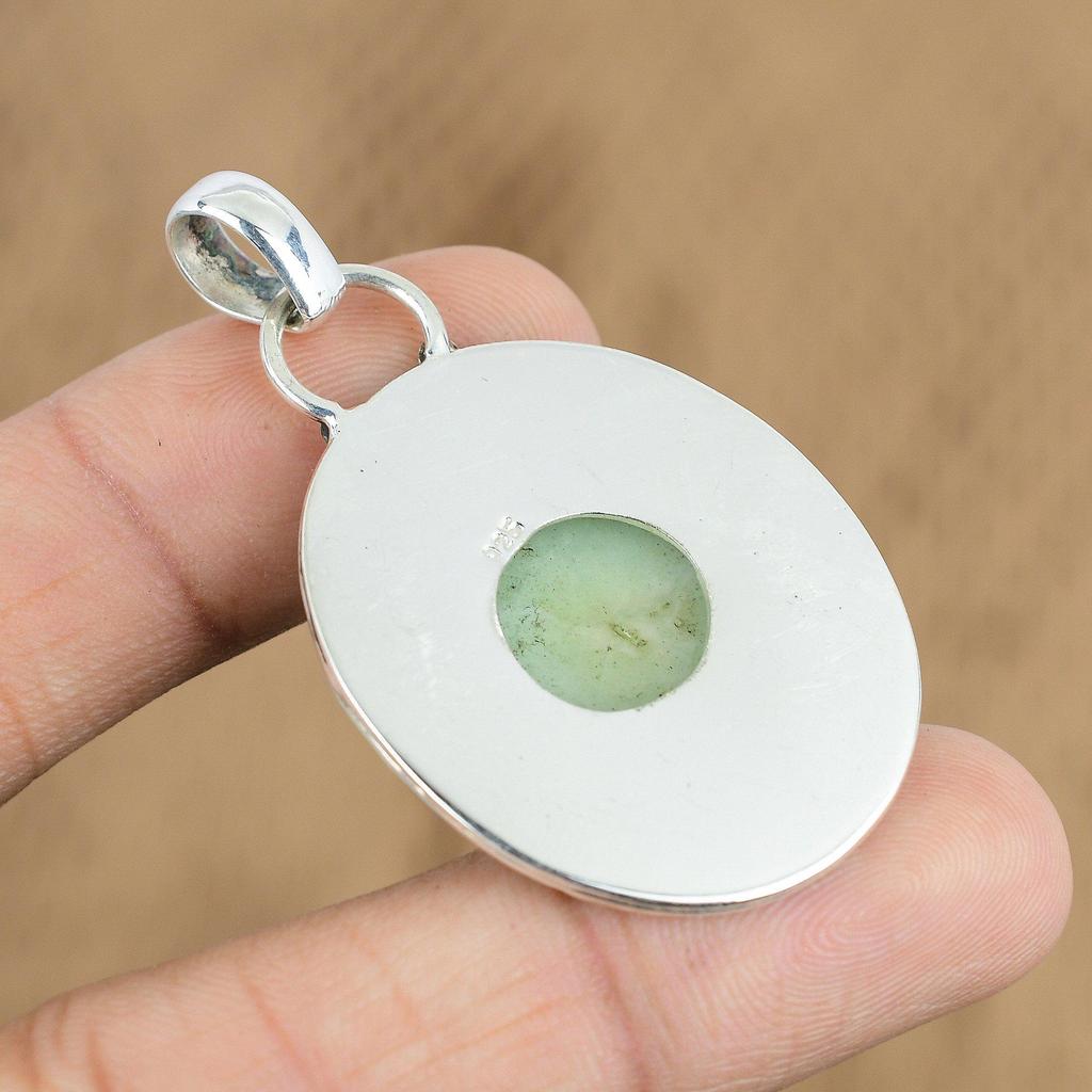 Easter Sale Round Brazilian Chrysoprase Gemstone 925 Silver Birthday New Pendant