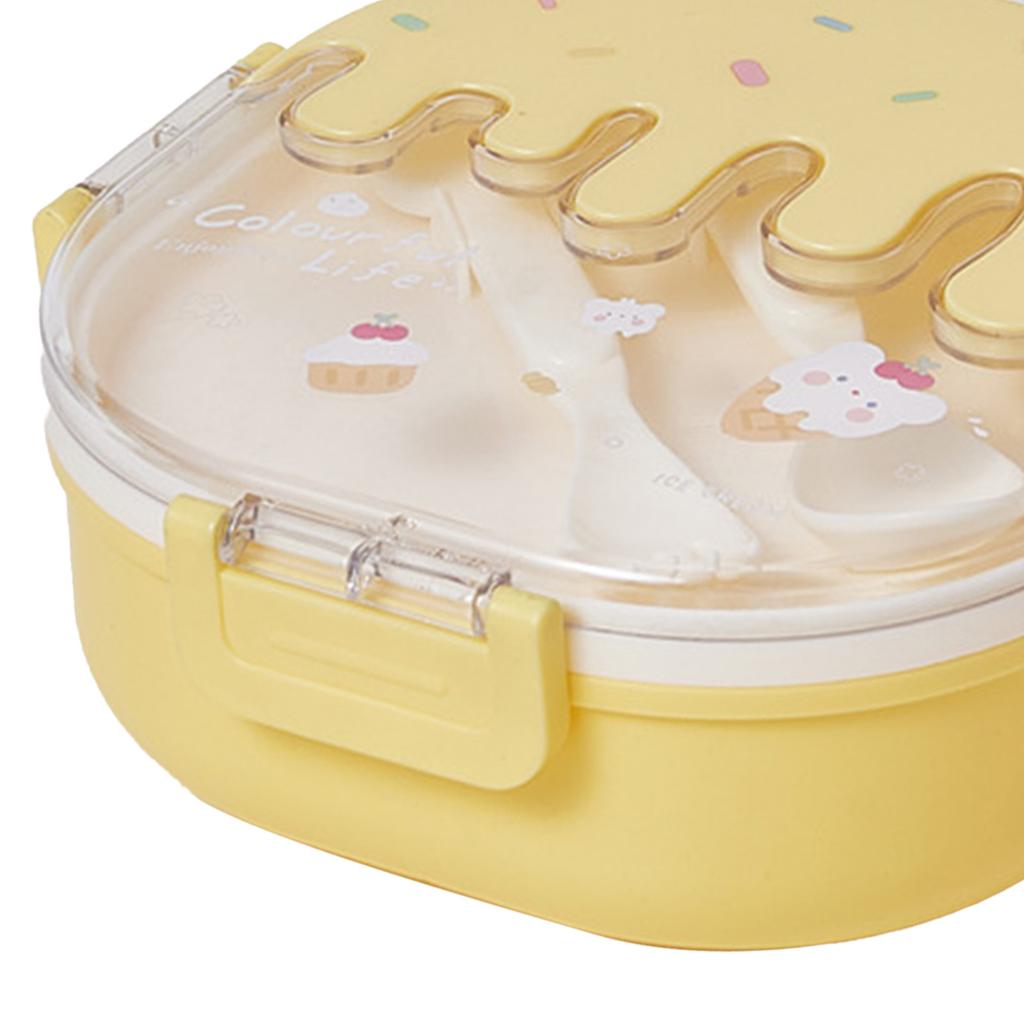 Fiambrera Bento para Niños Adultos 3 Compartimentos Plástico Lindo Helado Contenedores de Almuerzo Merienda con Tenedor y Cuchara para