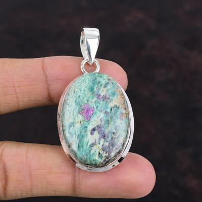 Pingente de pedra preciosa rubi fucsita, pingente de prata esterlina 925, joia rubi fucsita, presente para esposa, pingente de pedra de nascimento, joia de prata feita à mão