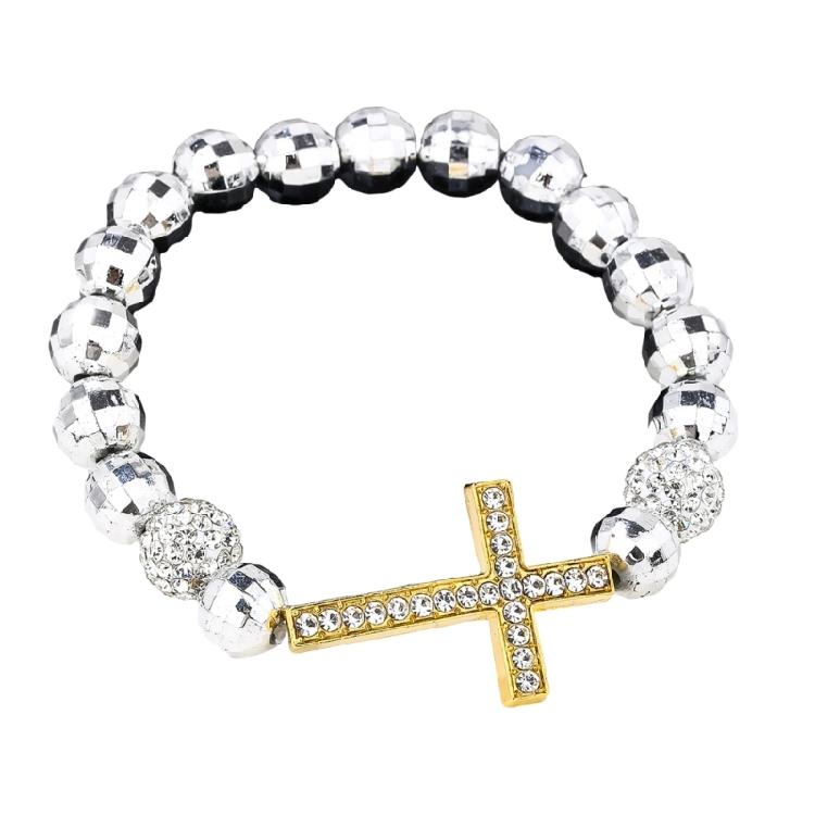 Expandable Wrist Jewelry with Intricate Religious Pendant and Alloy Construction Beaded Bracelet Suitable for Daily Styling