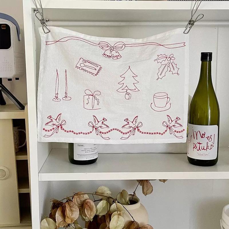 1Pc Meal Mat Decorative Cloth Cover Cloth Christmas Background Cloth Photography Props Embroidery Cotton Christmas Pattern