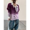 Versatile gradual change knitted cardigan autumn and winter new loose casual lazy wind sweater jacket women