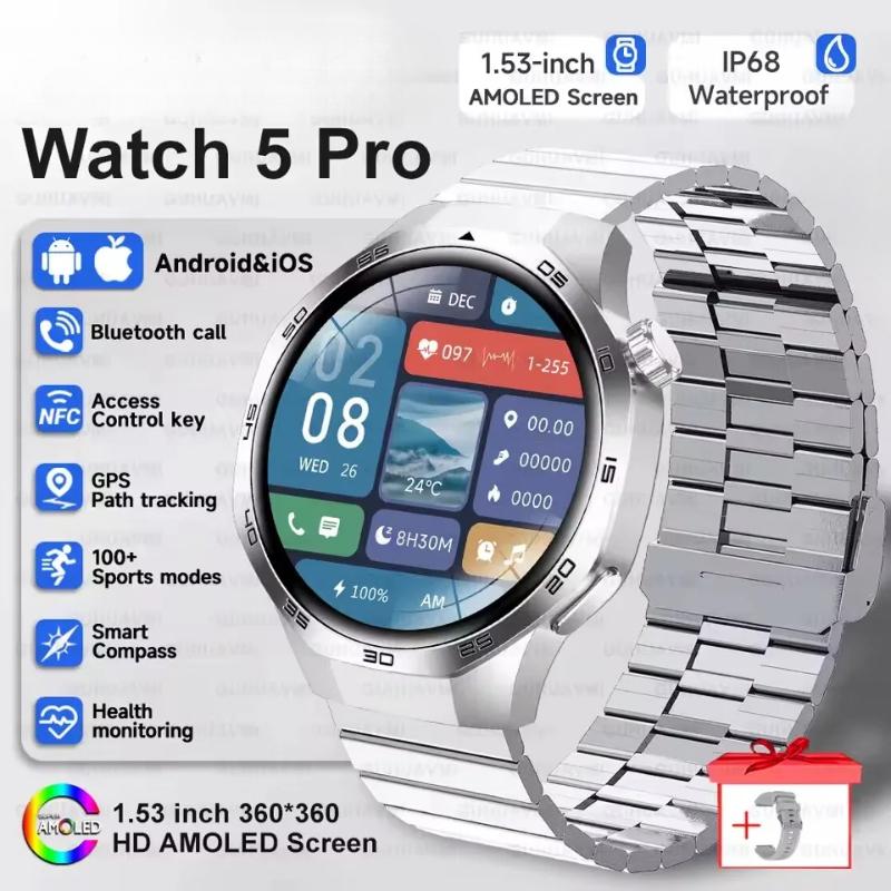 2026 New Watch GT5 Max Smart Watch HD AMOLED Screen NFC Bluetooth Call Health Waterproof Smartwatch Men Women For Huawei